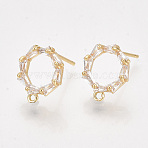 Brass Cubic Zirconia Stud Earring Findings, with Loop, Clear, Nickel Free, Real 18K Gold Plated, 12x10.5mm, Hole: 1mm, Pin: 0.8mm(X-KK-S350-343)