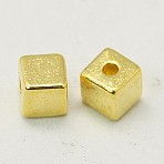 Tibetan Style Alloy Beads, Cadmium Free & Nickel Free & Lead Free, Golden Color, Cube, about 4mm long, 4mm wide, 4mm thick, hole: 1mm(K081N012)
