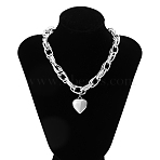 Heart Pendant Necklace, Aluminium & Alloy Paperclip Chain Necklaces, Platinum, 16.89 inch(42.9cm)(NJEW-K261-03P)
