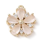 Brass Micro Pave Cubic Zirconia Charms, Cadmium Free & Nickel Free & Lead Free, Real 18K Gold Plated, Flower, Misty Rose, 13x11.5x3mm, Hole: 1mm(KK-G491-26G-01)