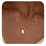 304 Stainless Steel Box Chain Necklaces, 201 Stainless Steel Rectangle Initial Pendant Necklaces for Women Ion Plating(IP),  Real 18K Gold Plated, Letter S, 15.75 inch(40cm)(FS-WG1FEB4-28)