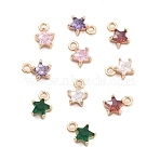 Brass Charms, Star Charms, Real 18K Gold Plated, with Glass, Mixed Color, 9x6x3.5mm, Hole: 1.4mm(KK-B125-16G)