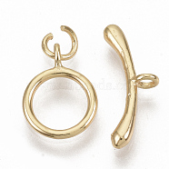 Brass Toggle Clasps, with Jump Rings, Nickel Free, Real 18K Gold Plated, Ring: 14x11x1.5mm, Hole: 1.6mm, Bar: 19.5x2.5, Hole: 1.6mm, Jump Ring: 5x1mm.(KK-T049-063G-NF)