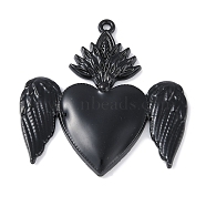 Rack Plating Alloy Enamel Pendants, Cadmium Free & Nickel Free & Lead Free, Sacred Heart with Wing Charm, Black, 38.5x37.5x3.5mm, Hole: 1.6mm(PALLOY-F018-28EB-01)