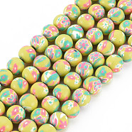 Handmade Polymer Clay Beads Strands, Round, Light Khaki, 8~9x8mm, Hole: 1.8mm, about 40pcs/strand, 12.80 inch~12.99 inch(32.5~33cm)(CLAY-N008-055-07)