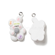 Music Theme Opaque Resin Pendants, with Platinum Tone Iron Loops, Rabbit Charm with Microphone, Gray, 28x16x8mm, Hole: 2mm(RESI-E024-06P-06)