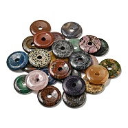 Natural & Synthetic Mixed Gemstone Pendants, Donut/Pi Disc Charms, 50x6.5~7.5mm, Hole: 10mm(G-P532-01A)