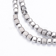 Vacuum Plating Electroplate Non-magnetic Synthetic Hematite Bead Strands, with Matte Style, Cube, Silver Plated, 3x3x3mm, Hole: 1mm, about 142pcs/strand, 15.7 inch(X-G-Q467-11A)