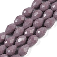 Opaque Solid Color Imitation Jade Beads Strands, Faceted, Teardrop, Rosy Brown, 11.5x8mm, Hole: 1.2mm, about 55~57pcs/strand, 25.59 inch(65cm)(EGLA-N013-P8mm-D09)