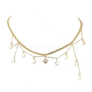 Brass with Stainless Steel Necklaces, Moon and Star Pendant Necklaces, Golden, 15.59 inch(39.6cm)(NJEW-JN04687)