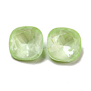 Glass Rhinestone Cabochons, Point Back & Back Plated, Faceted, Square, Chrysolite, 10x10x5.5mm(RGLA-G021-04A-238DE)