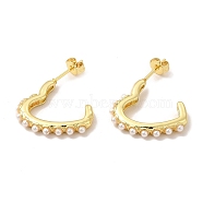Rack Plating Brass Heart Stud Earrings with Plastic Imitation Pearl Beaded for Women, Lead Free & Cadmium Free, Real 18K Gold Plated, 17.5x20.5x3mm, Pin: 0.8mm(EJEW-G342-17G)
