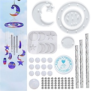 DIY Moon & Star Wind Chime Making Kits, including Molds, Plastic Beads, Brass Crimp Beads, Elastic Crystal Thread, Iron Tubes, White(MOST-PW0001-074)