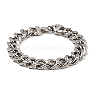 304 Stainless Steel Cuban Link Chain Bracelet, Stainless Steel Color, 8-3/4 inch(22.3cm)(NJEW-D050-02A-P)