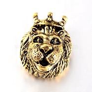 Tibetan Style Alloy Beads, Lion Head with Crown, Antique Golden, 14x11.5x8mm, Hole: 2.5mm(TIBEB-E074-01AG)