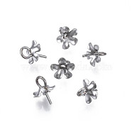 304 Stainless Steel Cup Peg Bails Pendants, For Half Drilled Beads, Flower, Stainless Steel Color, 8x6.5x6.5mm, Hole: 2mm, Pin: 0.7mm(STAS-S057-53)