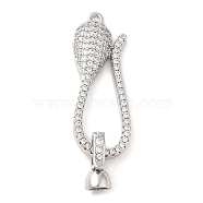 Rack Plating Brass Micro Pave Clear Cubic Zirconia Fold Over Clover Clasps, Long-Lasting Plated, Snake, Platinum, Pendant: 35x12.5x4mm, Hole: 1.5mm, Clasp: 12x5.5x5.5mm, Inner Diameter: 4mm(KK-H447-06P)