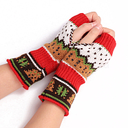Acrylic Fiber Yarn Knitting Fingerless Gloves, Christmas Tree Pattern Winter Warm Gloves with Thumb Hole, Red, 205x80mm(COHT-PW0002-07B)