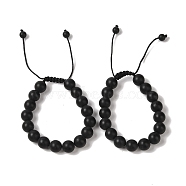 10mm Round Natural Black Onyx(Dyed & Heated) Braided Bead Bracelets, Adjustable Nylon Cord Bracelets for Women Men, Inner Diameter: 1-3/4~2-7/8 inch(4.6~7.4cm)(BJEW-C067-01C-29)