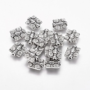 Tibetan Style Alloy Rectangle Beads, Lead Free & Cadmium Free, Antique Silver, about 10mm wide, 12mm long, 3mm thick, hole: 1mm(LF0660Y)