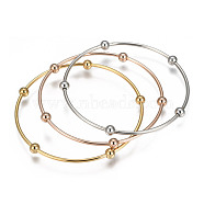 304 Stainless Steel Bangle Sets, with Round Beads, Mixed Color, 68mm, about 3pcs/set(BJEW-O115-85)