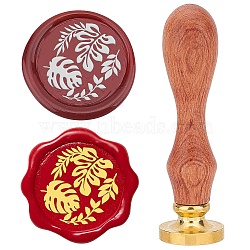 Brass Wax Seal Stamps with Rosewood Handle, for DIY Scrapbooking, Leaf, 25mm(AJEW-WH0412-0131)