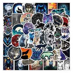 50Pcs PVC Cartoon Stickers, Self-adhesive Animal Decals, for Suitcase, Skateboard, Refrigerator, Helmet, Mobile Phone Shell, Wolf, 50~80mm(WOLF-PW0001-02)