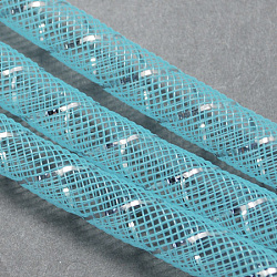 Mesh Tubing, Plastic Net Thread Cord, with Silver Vein, Light Sky Blue, 8mm, 30 yards/Bundle(PNT-Q001-8mm-02)