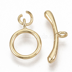 Brass Toggle Clasps, with Jump Rings, Nickel Free, Real 18K Gold Plated, Ring: 14x11x1.5mm, Hole: 1.6mm, Bar: 19.5x2.5, Hole: 1.6mm, Jump Ring: 5x1mm.(KK-T049-063G-NF)