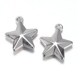 Tarnish Resistant 201 Stainless Steel Charms, Star, Stainless Steel Color, 15x13x3.5mm, Hole: 1.5mm(STAS-G081-09P)