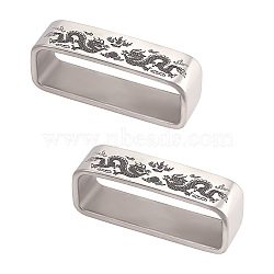 304 Stainless Steel Waist Belt Keeper Rings, Rectangle with Dragon Pattern, Antique Silver, 12x45x17mm, Inner Diameter: 40.5x13mm(STAS-WH0044-31)