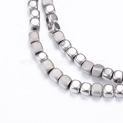 PVD Vacuum Plating Electroplate Non-magnetic Synthetic Hematite Bead Strands, with Matte Style, Cube, Silver Plated, 3x3x3mm, Hole: 1mm, about 142pcs/strand, 15.7 inch(X-G-Q467-11A)