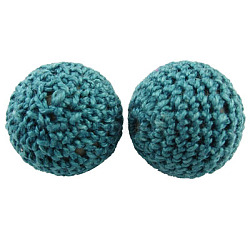 Handmade Woven Beads, Acrylic covered with Wool, Round, Dark Cyan, Size: about 16mm in diameter, hole: 2mm(X-WA001Y-14)