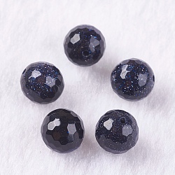 Synthetic Blue Goldstone Beads, Half Drilled, Round, Faceted(128 Facets), 8mm, Hole: 1.2mm(G-K275-23-8mm)