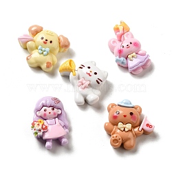 Opaque Resin Decoden Cabochons, Girl & Cat Shape & Dog, Mixed Shapes, Mixed Color, 19.5~26x14.5~24x8~9.5mm(RESI-D009-08)