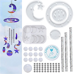 DIY Moon & Star Wind Chime Making Kits, including Molds, Plastic Beads, Brass Crimp Beads, Elastic Crystal Thread, Iron Tubes, White(MOST-PW0001-074)