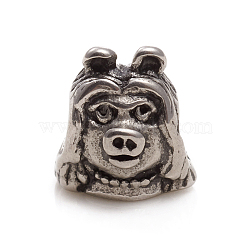 304 Stainless Steel European Beads, Large Hole Beads, Pig, Antique Silver, 12x11x9mm, Hole: 4mm(STAS-G228-32AS)