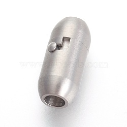 Tarnish Resistant 304 Stainless Steel Locking Tube Magnetic Clasps, Matte Style, Oval, Stainless Steel Color, 18x8mm, Hole: 4mm(STAS-F194-14P)