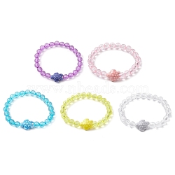 5Pcs 5 Colors Handmade Porcelain Turtle Stretch Bracelets, 7.5mm Faceted Round Transparent Acrylic Beaded Stretch Bracelets for Women, Mixed Color, Inner Diameter: 2-1/4 inch(5.8cm), 1pc/color(BJEW-JB10247)