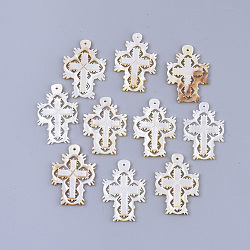 Yellow Shell Pendants, Cross, BurlyWood, 32x22x2mm, Hole: 1.2mm(SSHEL-S251-21A)