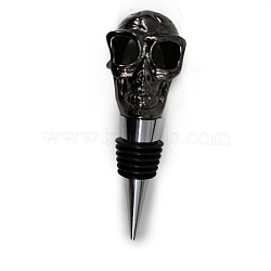 Zinc Alloy Wine Bottle Stoppers, with Silicone, for Winebottle, Skull Head, Gunmetal, 107x42x35mm(SKUL-PW0001-036A-B)