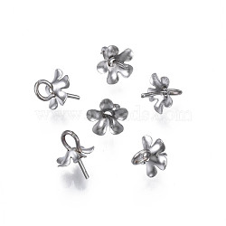 Non-Tarnish 304 Stainless Steel Cup Peg Bails Pendants, For Half Drilled Beads, Flower, Stainless Steel Color, 8x6.5x6.5mm, Hole: 2mm, Pin: 0.7mm(STAS-S057-53)