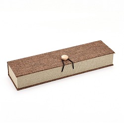 Rectangle Wooden Necklace Boxes, with Burlap and Velvet, Camel, 24.2x6.5x4.6cm(OBOX-N013-04)