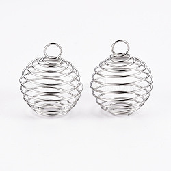 Iron Wire Spiral Bead Cages, Round, Platinum, 15~16x14mm, Hole: 5mm(X-IFIN-R231-14mm-P)
