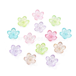 UV Plating Acrylic Bead Caps, 5-Petal Flower, Mixed Color, 12x12x3mm, Hole: 1.2mm(PACR-B003-06)