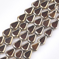 Electroplate Glass Beads Strands, Edge Plated, Melon Seeds, Saddle Brown, 11x8x4.5mm, Hole: 1mm, about 30pcs/strand, 12.7 inch(EGLA-S188-07D)