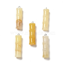 Natural Topaz Jade Pendants, Bamboo Stick Charms, with Stainless Steel Color Tone 304 Stainless Steel Loops, 45x12.5mm, Hole: 2mm(G-I340-A03)