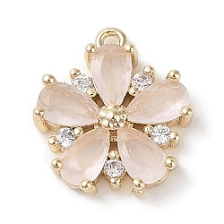 Brass Micro Pave Cubic Zirconia Charms, Real 18K Gold Plated, Flower, Misty Rose, 13x11.5x3mm, Hole: 1mm(KK-G491-26G-01)