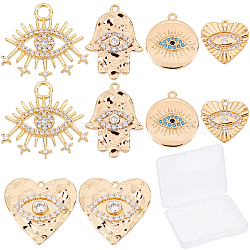 SUNNYCLUE 10Pcs 5 Style Brass Micro Pave Cubic Zirconia Pendants, Evil Eyes, Mixed Shapes, Golden, 2pcs/style(FIND-SC0002-60)
