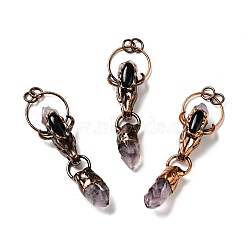 Natural Amethyst & Black Onyx Nuggets Big Pendants, Large Hole Pendants, with Red Copper Tone Brass Findings, Cadmium Free & Lead Free, Cattle Head with Bullet, Mixed Dyed and Undyed, 89~94x28.5~29x18~20mm, Hole: 7mm(G-D468-26R)